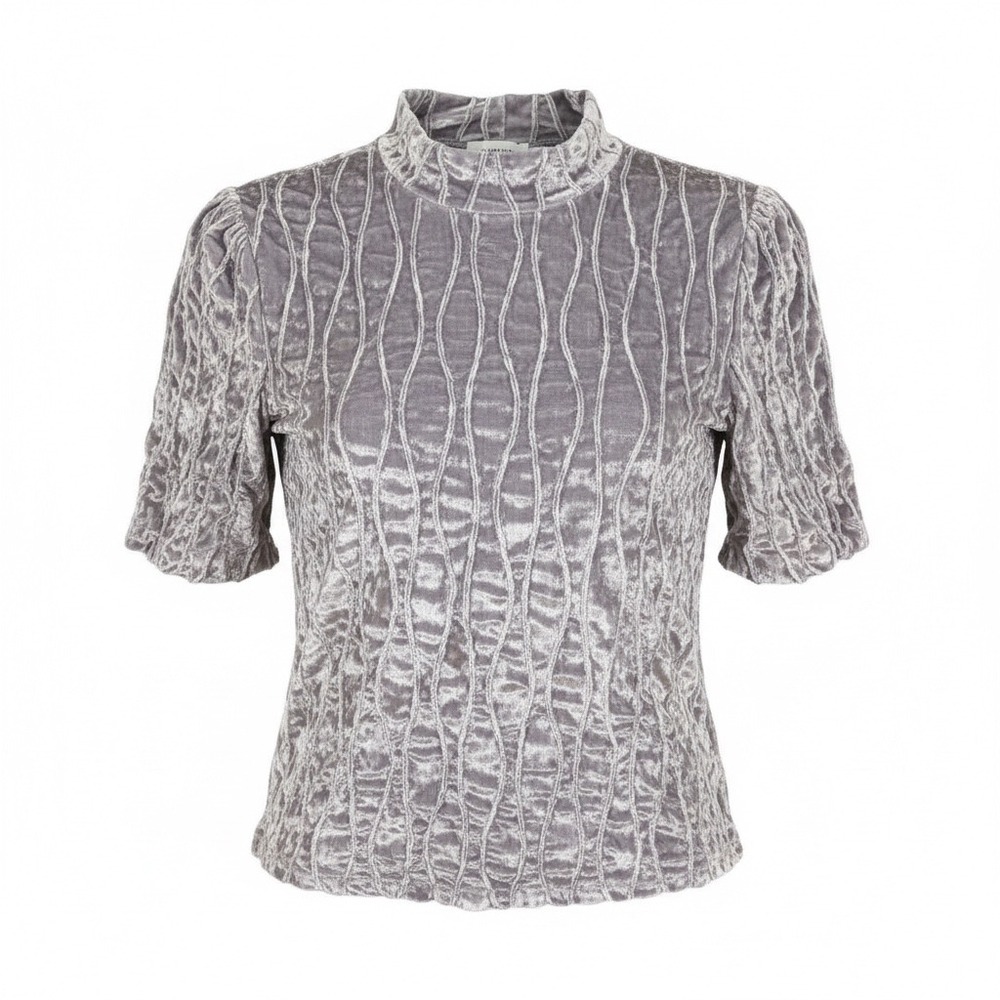 Calligraphe Grey-Lilac Velvet‎ Mock Neck Ruched Puff Short Sleeve Top Women's XL
